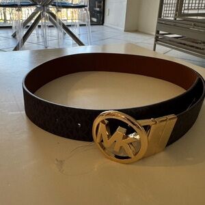 Michael Kors Women’s Belt with Gold Buckle and Dark Brown Strap